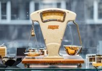 brown and beige weighing scale